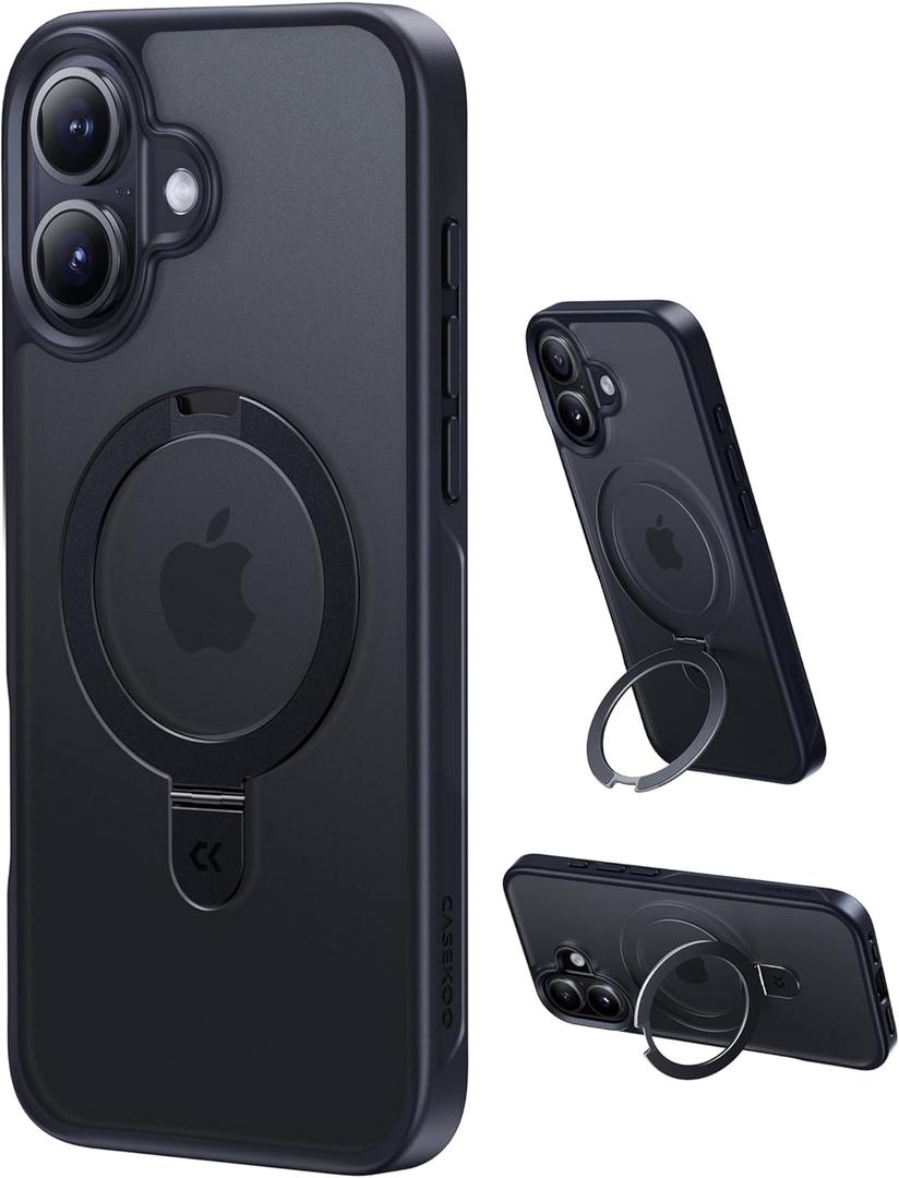 CASEKOO Ultra-Magnetic Stand for iPhone 17 Case [Military Drop Protection] [Compatible with MagSafe] Shockproof Translucent Slim Matte for iPhone 17 Case with Ring Holder 6.3 Inch, Black
