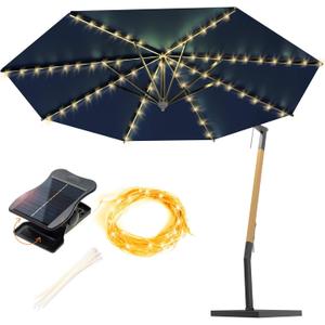VOOKRY Solar Umbrella Lights Outdoor, Waterproof Solar Powered Patio Umbrella Lights Cordless 8 Modes LED Umbrella Patio Lights for Beach Tent Camping Garden Party Decoration(Warm White)