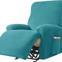 CONRUSER Recliner Chair Covers, 4-Piece Velvet Stretch Recliner Slipcover Single Seat Couch Cover Soft Furniture Protector with Pocket (Turquoise)