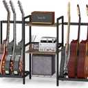 Guitar Stand 6 Space for Multiple Guitars, Multi Guitar Rack for Acoustic, Electric Guitar, Bass, Ukuleles, Guitar Amp Accessories, 29H Back Rack Guitar Display for Home Music Studio (Brown)