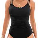 Daci Womens One Piece Swimsuit Tummy Control - Slimming Bathing Suit Scalloped Neck Swimwear 2026 (Black, XL)