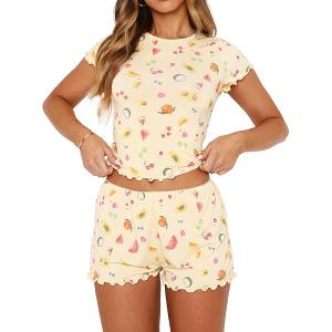 Cioatin Women 2 Pieces Pajama Sets Y2K Summer Floral Fruit Print Lounge Set Short Sleeve Crop Tops and Shorts Sleepwear, S Cioatin Women 2 Pieces Pajama Sets Y2K Summer Floral Fruit Print Lounge Set Short Sleeve Crop Tops and Shorts Sleepwear, S