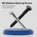 BNUOK 7 Sets 3/8" x 3" Hex Head Lag Screws Bolts with Flat Washers 304 Stainless Steel 18-8 Black Zinc Plated Heavy Duty Lag Screw for Wood