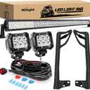 Nilight 52Inch Led Light Bar Spot Flood 2Pcs 18W 4Inch Spot LED Pods Windshield Frame Mounting Bracket on Wrangler JK 2007-2017 with Off Road Wiring Harness- 3 Leads