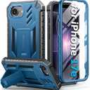 FNTCASE for iPhone 17e Phone Case: [Built-in Screen Protector & Kickstand] [Military-Grade Drop Protection] Heavy Duty Protective Full Body Shockproof TPU Rugged Protective Phone Cover Blue