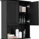 VANIRROR Black Bathroom Cabinet 23x29 inch Wooden Medicine Cabinet with 2 Doors and Adjustable Shelf, Wall Mounted Over Toilet Storage