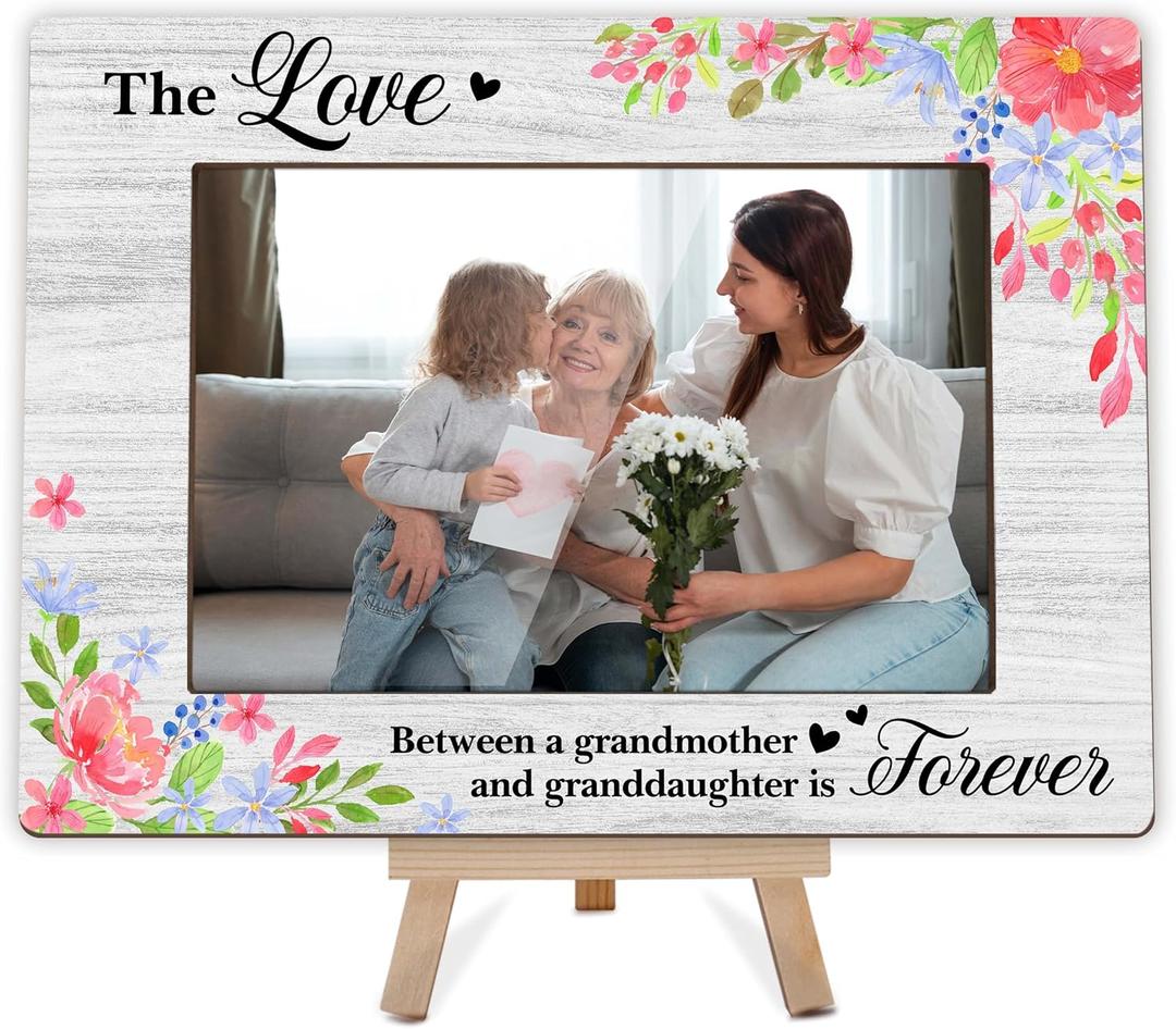 Mom & Daughter Picture Frame, Rustic Photo Frame Gift for Grandmother, Grandmom & Me Love Forever Gifts, 4x6 Inch Wooden Frame with Easel-E06