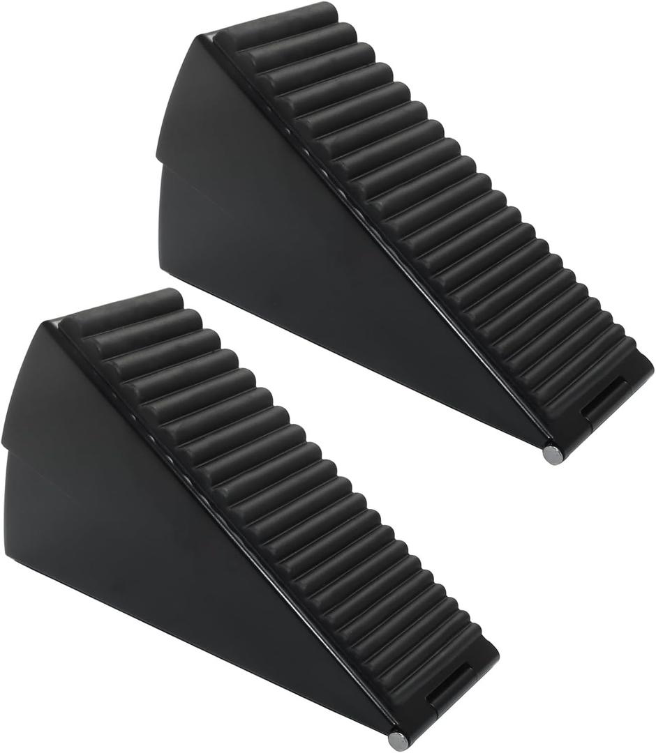 2 Pack Heavy Duty Door Stopper, 304 Stainless Steel Adjustable Door Stop with Spring Loading, 3 Inch Tall Stopper Wedge for Dorm Room, Non-Slip Base for Hardwood Tile Carpet (Black)