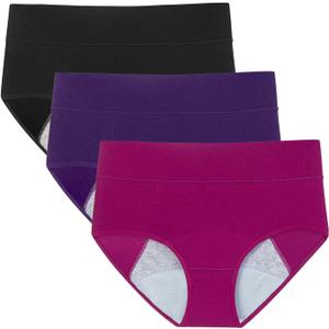 POKARLA Women's High Absorbency Period Cotton Underwear Heavy Flow Leakproof Panties(Regular&Plus Size) (X-Large, Multicolor02)