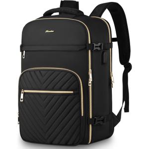 Travel Backpack for Women, Carry On Backpack for Airplanes Flight Approved, Waterproof Large Weekender Overnight Bag Fit 17 Inch Laptop with USB Charging Port, Black