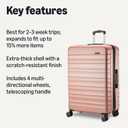 Amazon Basics 30" Hardside Large Checked Luggage, Expandable For Up to 15% More Space, Scratch-Resistant Surface, Four Multi-directional Wheels, Rose Gold