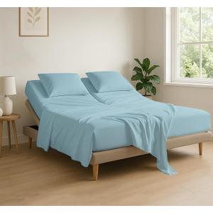 Cottingon 4 Piece Flex Head King Sheet Set, Top 34 Inch Split Sheets for Sleep Number Adjustable Beds, Soft Breathable 100% Egyptian Cotton, Fits Upto 16" Deep Mattress 78"X80"+ 34", Light Blue