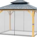 BPS 10' x 10' Gazebo Universal Netting Screen Replacement, 4-Panel Screen Walls with Double Zippers for Outdoor Patio, Gray