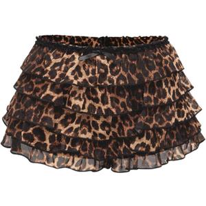Verdusa Women's Plus Size Y2K Cheetah Print Ruffle Shorts Tiered Layered Low Waist Mesh Mini Shorts (XX-Large Plus, Brown)