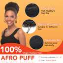 Afro Puff Drawstring Ponytail for Black Women, 4 Inch Natural Black, Curly Human Hair Ponytail, 12A Brazilian Remy Hair Bun for Kids