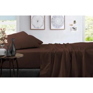 True Luxury 1000-Thread-Count 100% Egyptian Cotton Bed Sheets, 4-Pc Queen Dark Brown Sheet Set, Single Ply Long-Staple Yarns, Sateen Weave, Fits Mattress Upto 18'' Deep Pocket