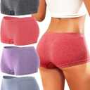 Womens Boyshorts Underwear Seamless Boxer Briefs Full Coverage Soft Stretch Boxer Shorts For Women 4 Pack (Large)