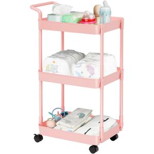 Volnamal Diaper Caddy - Plastic Diaper Organizer for Nursery Essentials, Baby Organizers and Storage, Movable Cart for Changing Table & Crib, Baby Registry Search, Pink