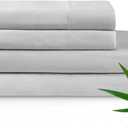YnM Cooling Bed Sheet Set with 100 Percent Rayon Derived from Bamboo, 500TC Fabric with 2 Pillowcases and Flat Sheet, Deep Pocket Fit 19'', Silky-Soft & Sweat Wicking, 4 Piece (King,Light Grey)