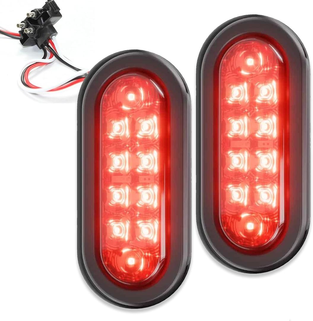 Red Trailer Truck LED Sealed RED 6" Oval Stop/Turn/Tail Light Marine Waterproof Including 3-pin water tight plug