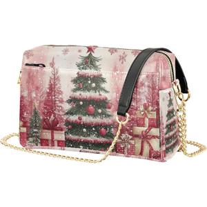 Crossbody Bag for Women Pinks Christmas Tree Snowflakes Vegan Leather Shoulder Handbag with Strap Crossover Sling Backpack Ladies Purse Fashion Satchel