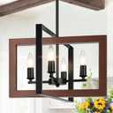 17" Farmhouse Reddish Brown Wood Chandelier, (4-Light, 17-Inch), Rustic Dining Room Light Fixtures Over Table, Adjustable Hanging Light Fixture for Kitchen, Living Room, Foyer, Entryway