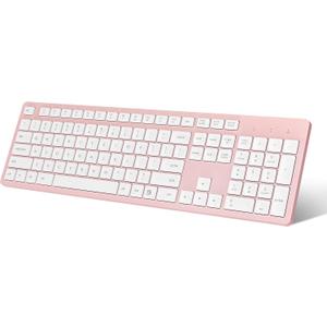 LeadsaiL Pink Wireless Keyboard, 2.4GHz Full-Sized Ergonomic Computer Keyboard, Cordless Noiseless Keyboard,12 FN Shortcuts for Windows MacOS Laptop Computer