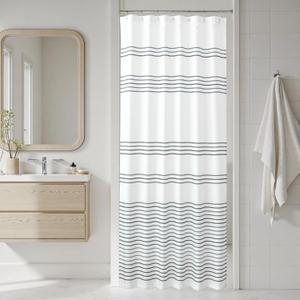 jinchan Small Stall Shower Curtain 36x72 inches Grey and White Modern Farmhouse Striped Waterproof Fabric Shower Curtains for Bathroom with 7 Hooks Machine Washable