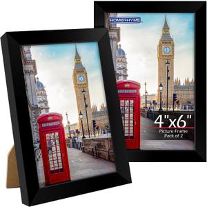 4x6 Picture Frames 2 Pack, 4 by 6 Black Photo Frame for Wall or Tabletop Display, Lightweight Poster Frame with HD Plexiglass, Horizontal or Vertical for Graduation Office Wall Home Decor