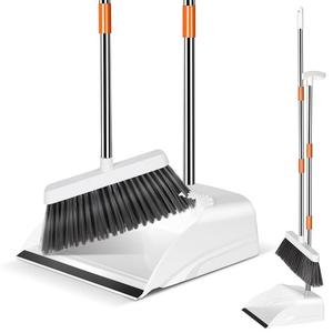 Gadhra Broom with Dustpan Combo Set, 51” Broom and Dustpan Set,Broom and Dustpan with Long Handle for Indoor & Outdoor Sweeping（White & Orange）