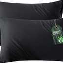 Bedsure Zipper Pillow Cases Standard Size, Cooling Pillow Cases Set of 2, Rayon Derived from Bamboo Cooling Pillowcase for Hot Sleepers, Soft & PureWoven Pillow Covers, Gifts, Black, 20x26 Inches