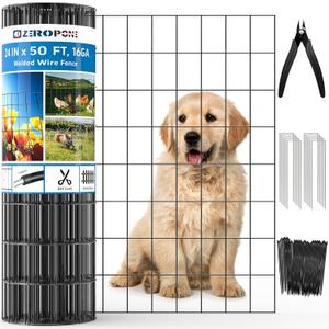 Black PVC Coated Welded Wire Fence 24 Inch x 50 Foot, 2 x 3 Inch 16GA Garden Border Fencing Roll Metal Wire Mesh Animal Barrier Fence for Yard Plant Vegetable Protection Dog Poultry Netting