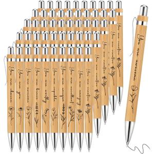 Watersay 30 Pcs Inspirational Bamboo Pens Bulk Flower Ballpoint Pens with Black Ink Employee Appreciation Thank You Gift for Women Men Easter Coworker Staff Social Worker Volunteer Teacher Nurse
