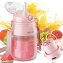 Portable Blender, Prasky Personal Blenders for Shakes and Smoothies with 27oz Cup, Lid and Shoulder Strap, Type-C USB Rechargeable, Personal Size Blenders BPA-free for Travel/Kitchen (Light Pink)