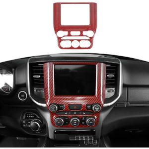 RT-TCZ for RAM Navigation Panel Dash Air Conditioning Vents Trim Cover for Dodge RAM 2018 Up Red ABS Carbon Fiber Interior Accessories