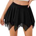 Avidlove Womens Mini Skirt Flowy Layered Lace Skirt Boho Asymmetrical Short Skirts for Women (X-Large, Black)