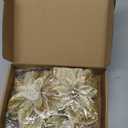 Tigeen 48 x 13 Inches Large Christmas Tree Bow Topper with 8 Pcs 5.5 Inches Attachable Poinsettia Flowers Glitter Snowflakes Burlap Tree Toper Ribbon Bow for Holiday Hanging Ornament(Glitter Flakes)