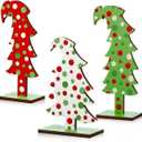 3 Pcs Wood Christmas Tree Tabletop, Lime Green Bendable Mini Christmas Tree Small Decor Farmhouse Standing with Base for Home Office Tabletop Decoration (Polka dot)