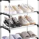 Small Shoe Rack, Narrow Stackable Shoe Shelf Organizer for Entryway, Doorway and Bedroom Closet (4-Tier, Black)
