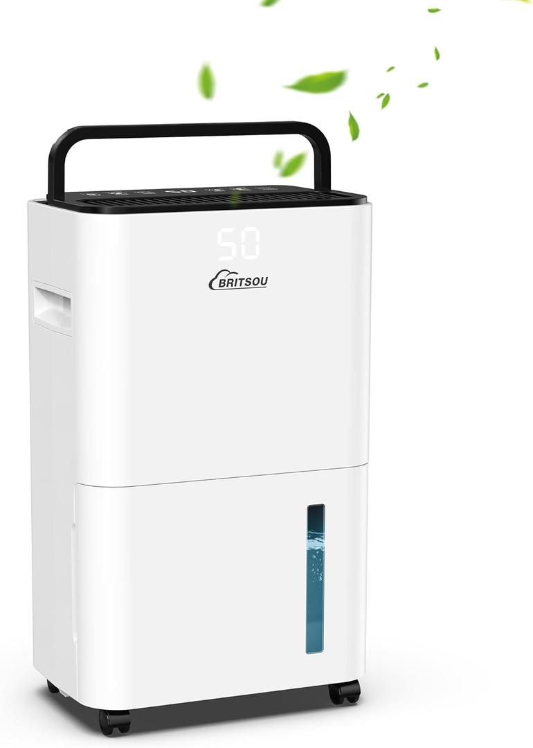 BRITSOU 34 Pint Dehumidifier for Home, Basement and Bedroom with 6.56 Ft Drain Hose - Intelligent Humidity Control - Quiet Operation - 3 Modes