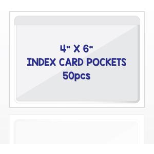 IMAGAME Clear Adhesive 4" x 6" Index Card Pockets with Top Open for Loading, 50 Pack, Plastic Labels Holders for Storage Bins and Library Card, Organizing and Protecting Your Index Cards or Photos
