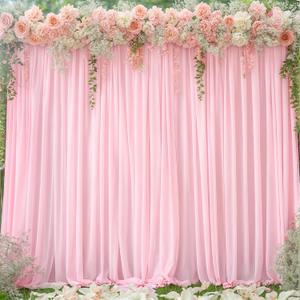 8x10FT Baby Pink Backdrop Curtains for Wedding Parties, Wrinkle Free Polyester Photography Backdrop Drapes for Wedding Baby Shower Birthday Parties Stage Background Stand Decorations 4x10ft,2 Panels