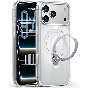 TORRAS 360 Magnetic Stand for iPhone 17 Pro Max Case, Fit for MagSafe, NonYellowing Clear Case for iPhone 17 Pro Max Phone Case with Kickstand & Camera Control, Hard PC Protection, Q3 Spin