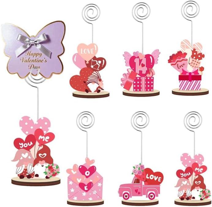 12 Pcs Valentine's Day Wood Place Card Holders Valentine's Day Decorations for Table, Photo Holders Sign Messages Cards Stand Display for Wedding Valentines Day Party Table Decor