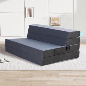 LIKIMIO Folding Mattress Full, High Density Foam Mattress with Breathable and Washable Cover & Storage Bag, 4 Inch Foldable Mat Topper for Camping, RV and Yoga, Handle Design, Blue