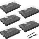 Gardzen 5-Set Seed Starter Tray Kits, Durable Plant Germination Trays with Humidity Vented Domes and Bases, Ideal for Seed Starting, Indoor Gardening, and Greenhouse (Total 200 Cells)