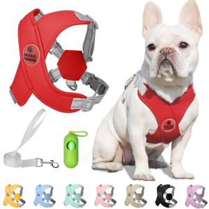 Patas Lague Dog Harness with Leash Set Adjustable Soft Padded Step-in Dog Vest No Choke No Pull Reflective for Medium Pets with Poop Bags and Dispenser, Solid and No-chew, Red L (L (Neck 20.5-25.6'' Chest 24.4-29.1''))