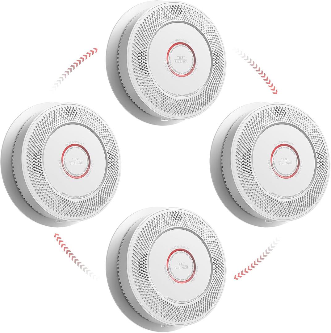 SITERWELL Smoke and Carbon Monoxide Detector 10-Year Battery, Wireless Interconnected Smoke Alarm Carbon Monoxide Detector with Dual Language Voice Alerts for Home and Babyroom, 4 Pack