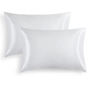 RUIKASI Satin Pillowcase for Hair and Skin - White Pillowcase Standard Set of 2, Silky Pillow Cases Standard Size 2 Pack with Envelope Closure, 20x26 inches