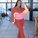 HBQ Women's Color Block 2 Piece Tracksuit Sets Long Sleeve Zip Up Crop Jacket and Flare Pants Casual Y2K Outfit-Orange Red-XL